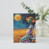 Alien wird bald Mutter in einem Weizenfeld Postkarte (Stehend Vorderseite)