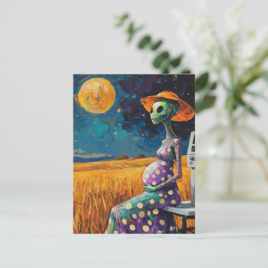 Alien wird bald Mutter in einem Weizenfeld Postkarte (Stehend Vorderseite)