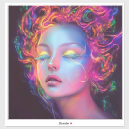 Alien Woman mit kosmischem Haar Aufkleber