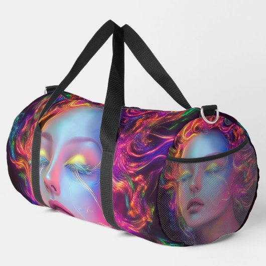 Alien Woman mit kosmischem Haar Duffle Bag (Rechte Ecke)