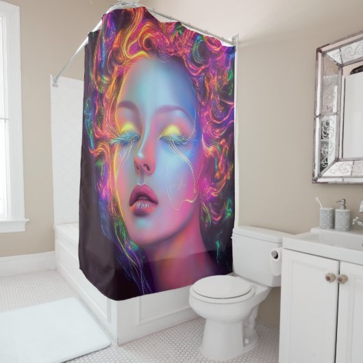 Alien Woman mit kosmischem Haar Duschvorhang (Beispiel)