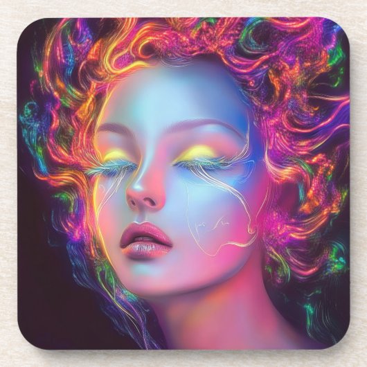 Alien Woman mit kosmischem Haar Getränkeuntersetzer (Vorderseite)