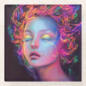 Alien Woman mit kosmischem Haar Glasuntersetzer (Vorderseite)