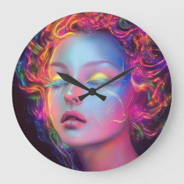 Alien Woman mit kosmischem Haar Große Wanduhr