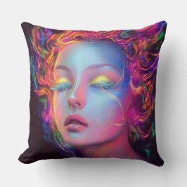 Alien Woman mit kosmischem Haar Kissen