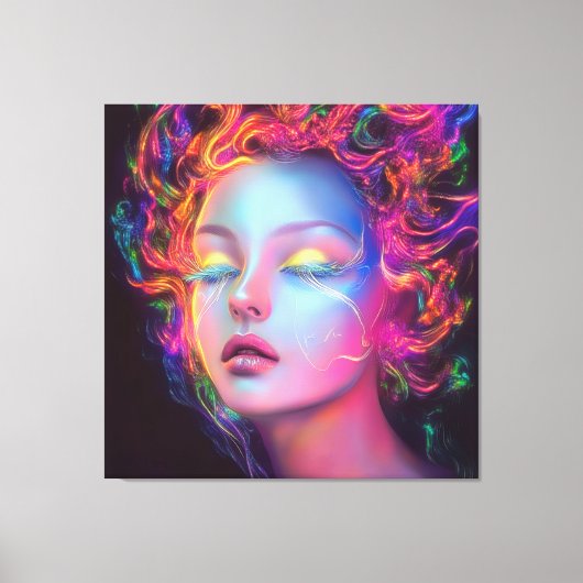 Alien Woman mit kosmischem Haar Leinwanddruck (Vorderseite)