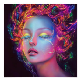 Alien Woman mit kosmischem Haar Poster