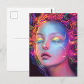 Alien Woman mit kosmischem Haar Postkarte (Vorne/Hinten)