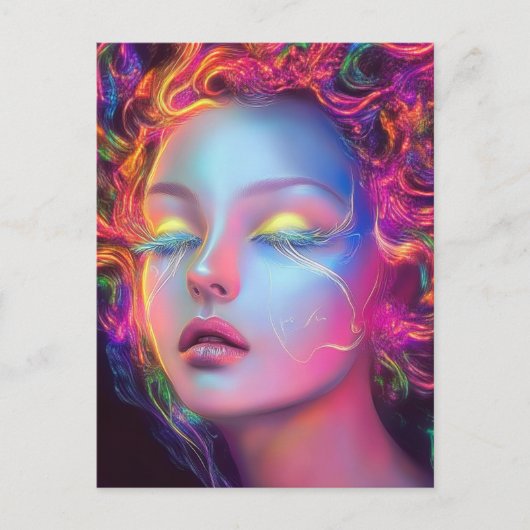 Alien Woman mit kosmischem Haar Postkarte (Vorderseite)