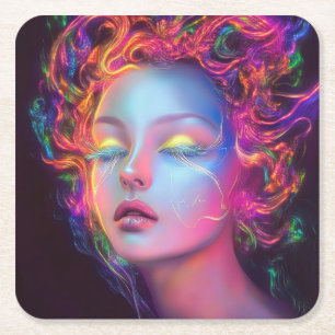 Alien Woman mit kosmischem Haar Rechteckiger Pappuntersetzer