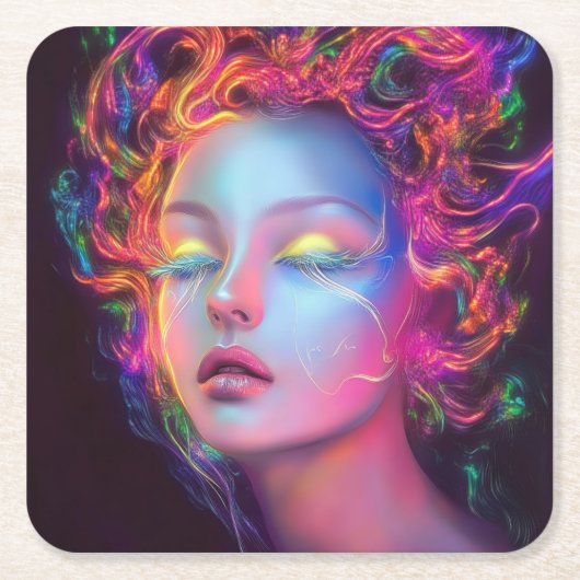 Alien Woman mit kosmischem Haar Rechteckiger Pappuntersetzer (Vorderseite)