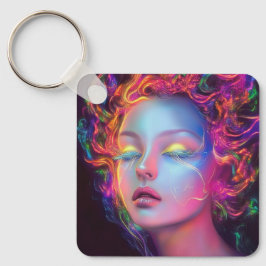 Alien Woman mit kosmischem Haar Schlüsselanhänger