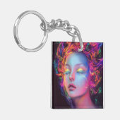 Alien Woman mit kosmischem Haar Schlüsselanhänger (Vorderseite links)