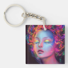 Alien Woman mit kosmischem Haar Schlüsselanhänger