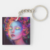 Alien Woman mit kosmischem Haar Schlüsselanhänger (Rückseite)