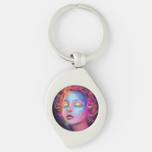 Alien Woman mit kosmischem Haar Schlüsselanhänger (Vorderseite)