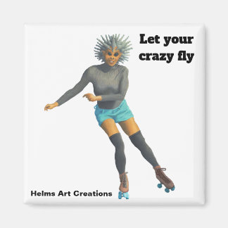Alien Woman Roller Skater Fantasy Button Magnet