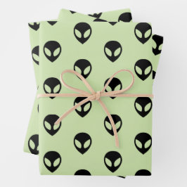Alien-Wrapping-Papier-Flachblatt-Set 3 Geschenkpapier Set
