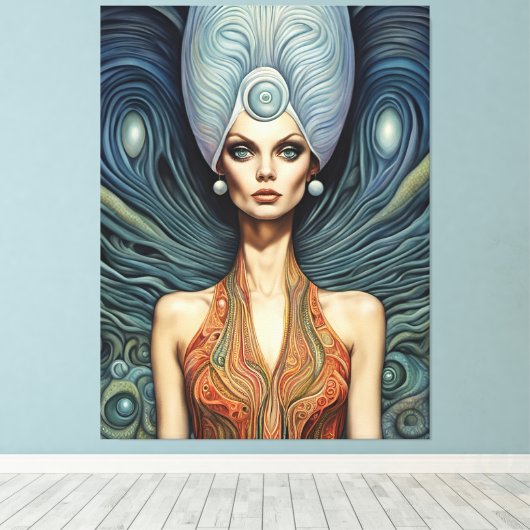 Alien zum blauen Hintergrund Leinwanddruck (Insitu (Holzboden))