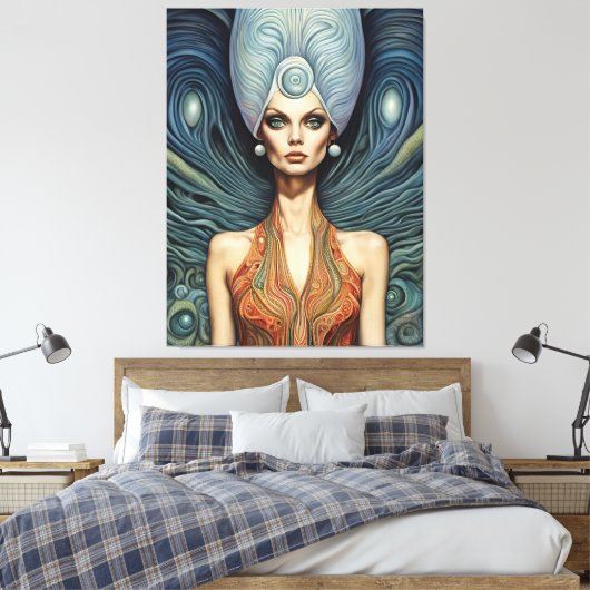 Alien zum blauen Hintergrund Leinwanddruck (Insitu (Schlafzimmer))