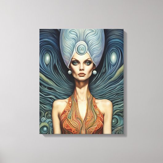 Alien zum blauen Hintergrund Leinwanddruck (Vorderseite)