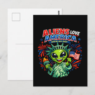 Aliene Statue of Liberty 4. Juli Postkarte