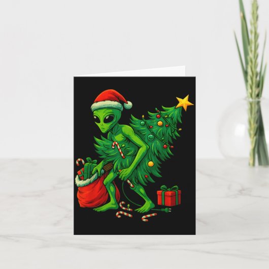 Aliene Weihnachtsbaumlichter Xmas Jungen Männer Karte (Vorderseite)
