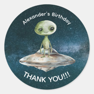 Alieninvasion Weltraum Geburtstag Runder Aufkleber