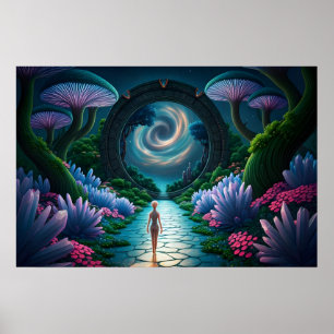 Alienische Gestalt geht zu einem Stargate-Distant- Poster