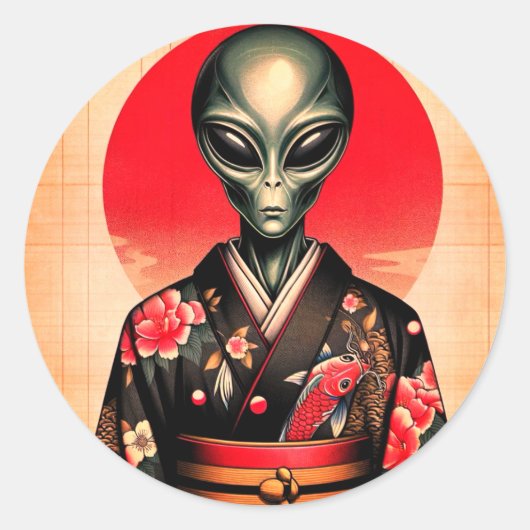 Aliens and Dawn in Japan Runder Aufkleber (Vorderseite)