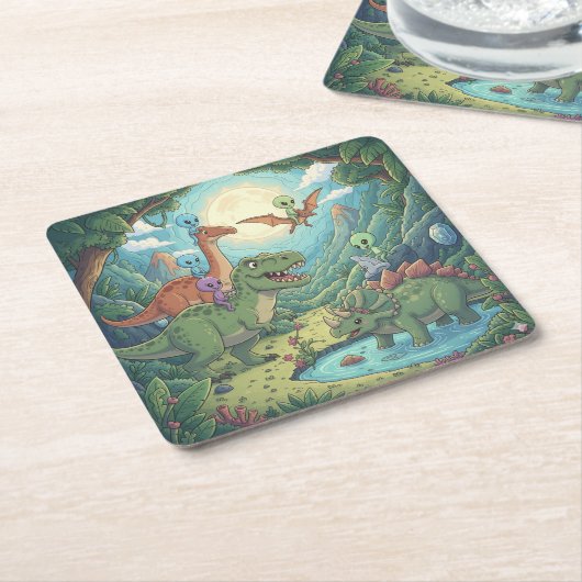 Aliens and Dinosaurs Adventure Rechteckiger Pappuntersetzer (angewinkelt)