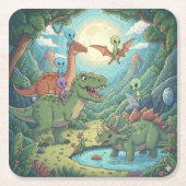 Aliens and Dinosaurs Adventure Rechteckiger Pappuntersetzer (Vorderseite)