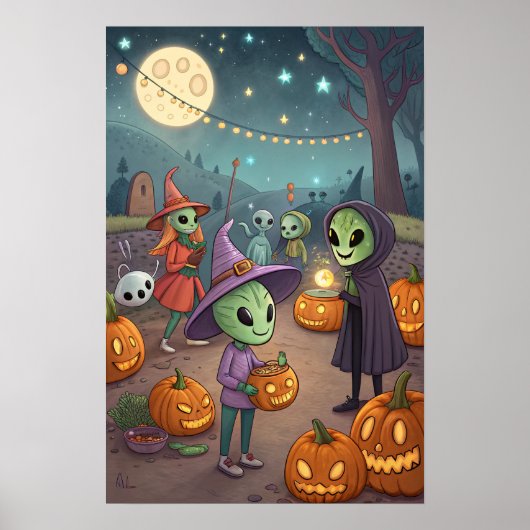 Aliens Celebrate Halloween on Earth – Cosmic Costu Poster (Vorne)