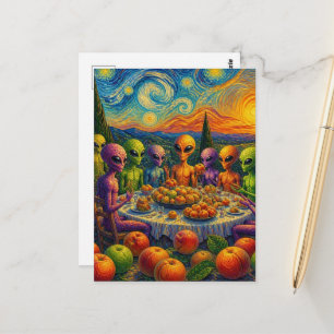 Aliens mit Pfirsichen von Faux Van Gogh Postkarte