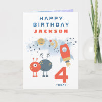 Aliens Spaceship Age 4 Birthday Space White