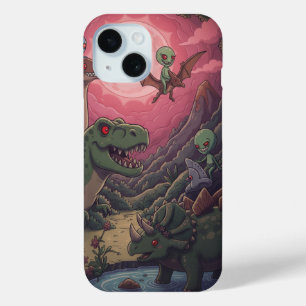 Aliens und Dinosaurier unter roten Himmel Case-Mate iPhone Hülle