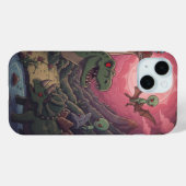 Aliens und Dinosaurier unter roten Himmel Case-Mate iPhone Hülle (Rückseite (Horizontal))