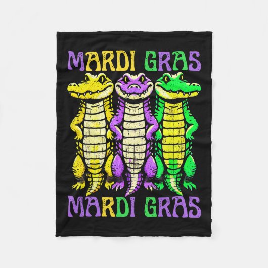 Aligator Crocodiles Louisiana Mardi Gras Karnival Fleecedecke (Vorderseite)