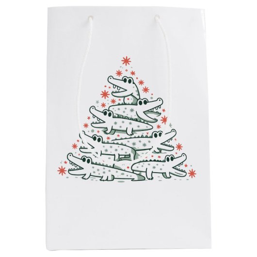 Aligator Weihnachtsbaum Funny Crocodile Florida Mittlere Geschenktüte (Vorderseite)