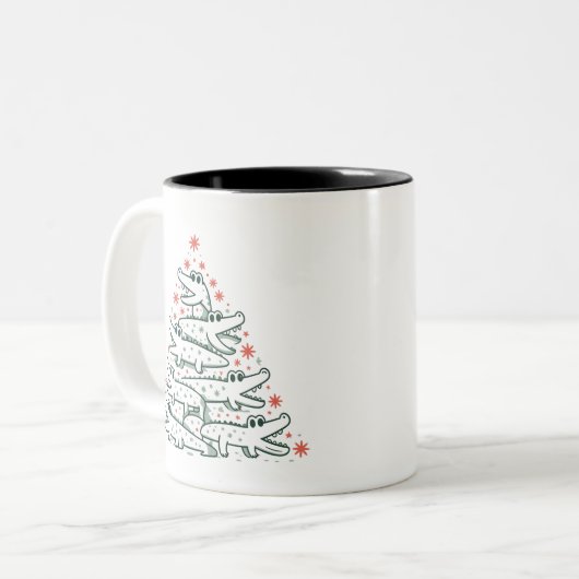 Aligator Weihnachtsbaum Funny Crocodile Florida Zweifarbige Tasse (Vorderseite Links)