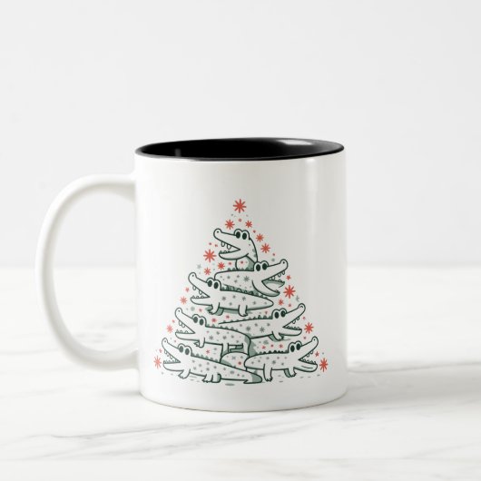 Aligator Weihnachtsbaum Funny Crocodile Florida Zweifarbige Tasse (Links)