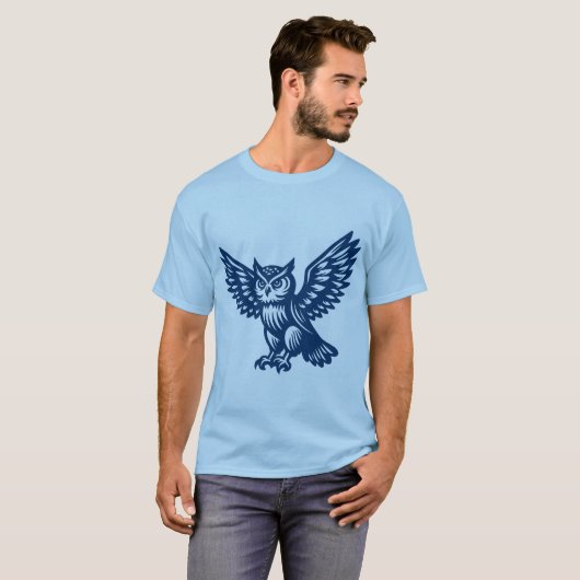 Alighting Owl - Shibori Blue T-Shirt (Vorne ganz)