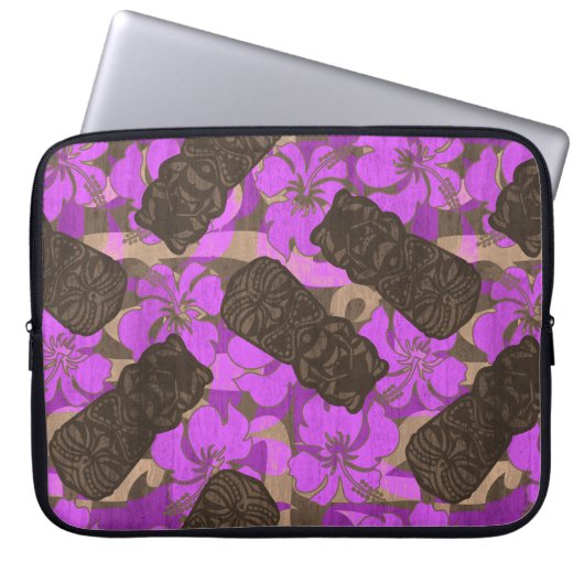 Ali'i Refuge Hawaiianischer Hibiskus Tiki Laptopschutzhülle (Vorderseite)
