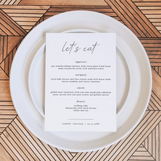 ALINA Elegant Minimalistisch Wedding Let's Eat Men Menükarte
