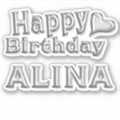 Alina Happy Birthday silver Aufkleber Sticker (Vorderseite)