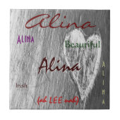 Alina Name Irish Bedeutung mit Light Gray Heart Fliese (Vorderseite)