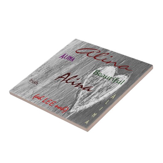 Alina Name Irish Bedeutung mit Light Gray Heart Fliese (Seite)