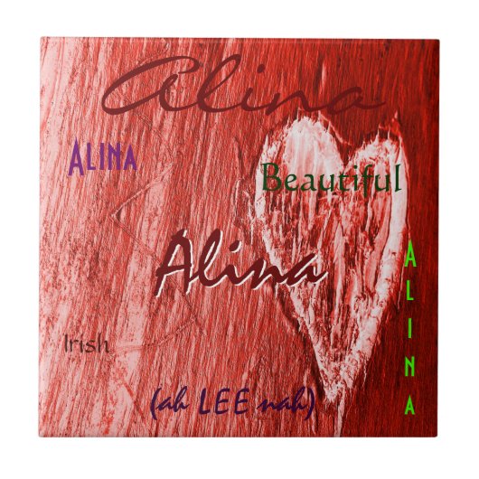 Alina Name Irish Bedeutung mit Rotem Herzen Fliese (Vorderseite)