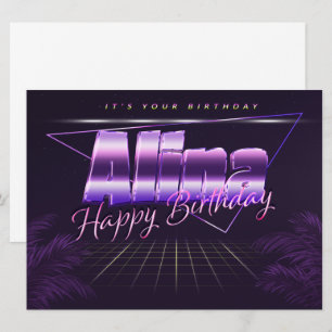 Alina Name Vorname lila retro Karte Geburtstag
