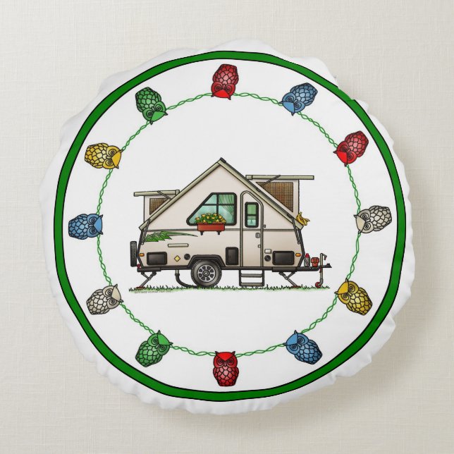 Aliner Pop Up RV happy camper art Ceramic Ornament Rundes Kissen (Rückseite)
